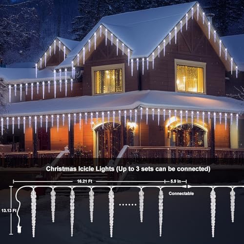 (New) Outdoor Icicle Lights, 16.2Ft 40 LED Twinkling Icicle String Lights, Connectable 40 Tubes Chrisitmas Lights, Waterproof Hanging Christmas Ornament Plug in for Wedding, New Year, Home Decor - Image 3