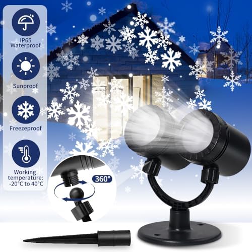 Christmas Projector Lights Outdoor,Double Head Snowflake Led Lights Waterproof,Landscape Decorative Lighting Projection Lamp for New Year, Birthdays,Xmas Holiday,Wedding Indoor Garden Patio - Image 3