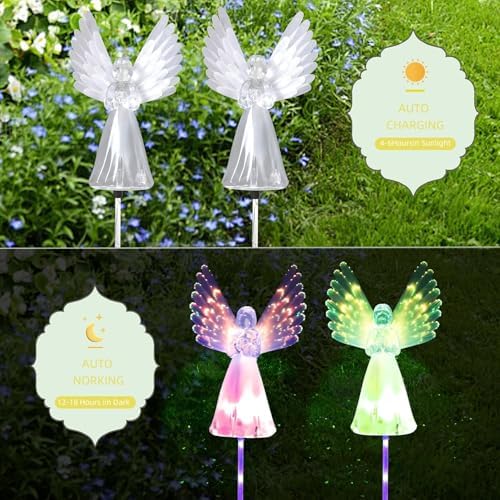 Angel Solar Lights for Cemetery, 2 Pack Solar Lights Outdoor Garden, Color Changing Decorative Angel Lights for Yard Patio Pathway Grave Decoration Memorial Gifts - Image 4