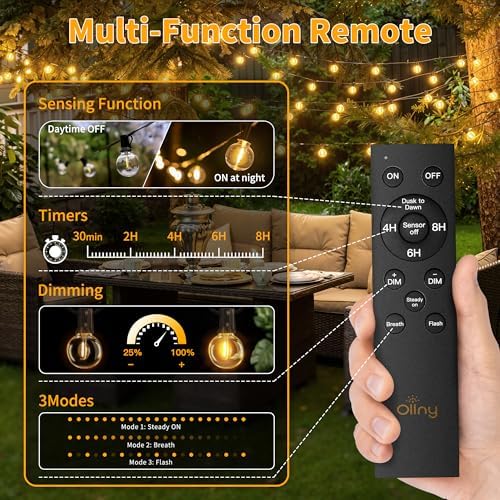Ollny Outdoor String Lights 100FT with RF Remote & Light Sensor - Image 3