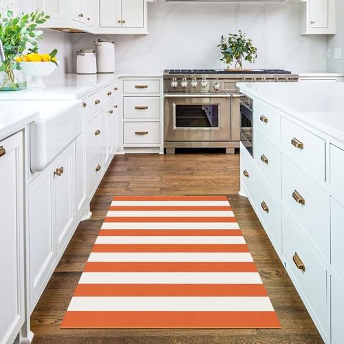 KILOCOCO Halloween Doormat 3x5 ft Striped Washable Rug, Orange and White - Image 4
