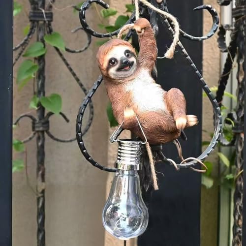 Resin Sloth Garden Statue Solar Fence Lights Outdoor Hanging Decor Porch - Image 5