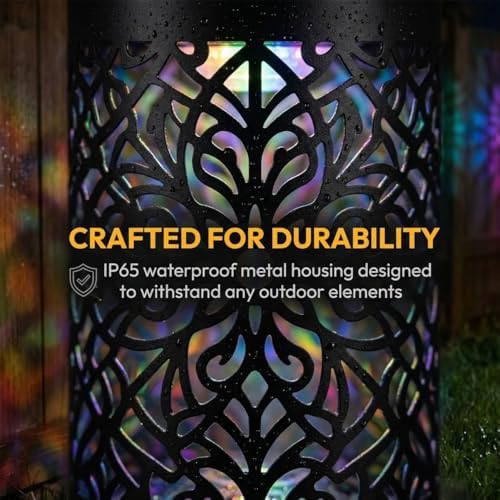 Lscsdf Seven-Color Changing Solar Mandala Projection Wall Light Decorative Solar Mandala Lights Outdoor Waterproof Metal Fence Lights for Yard Garden Post Patio Backyard Decor (4pcs) - Image 3