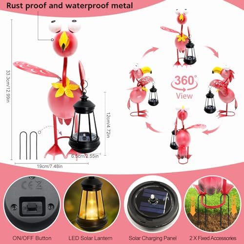 Solar Garden Lights Flamingo with Solar Lantern,Flamingo Statue Decor - Image 3