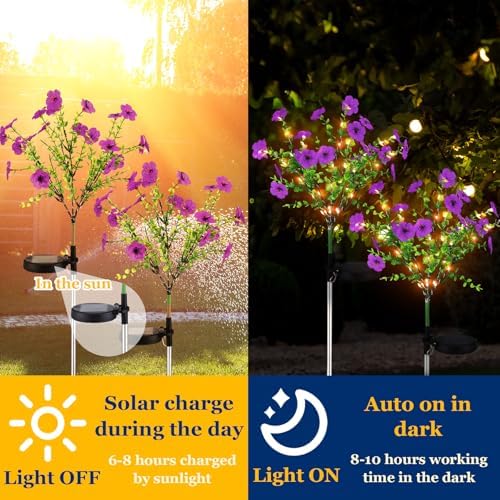 Glooglitter 2 Pack Purple Solar Flower Stake Light Outdoor Garden, Violet - Image 4
