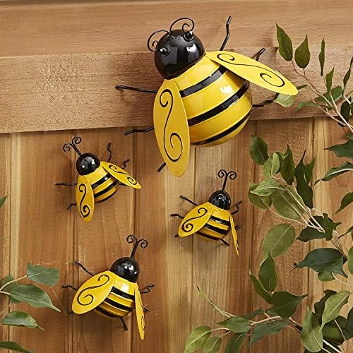 Yungeln Metal Wall Art, 4PCS Metal Bumble Bee Wall Decor, 3D Iron Bee Art Sculpture Hanging Wall Decorations for Outdoor Home Garden by Yungeln