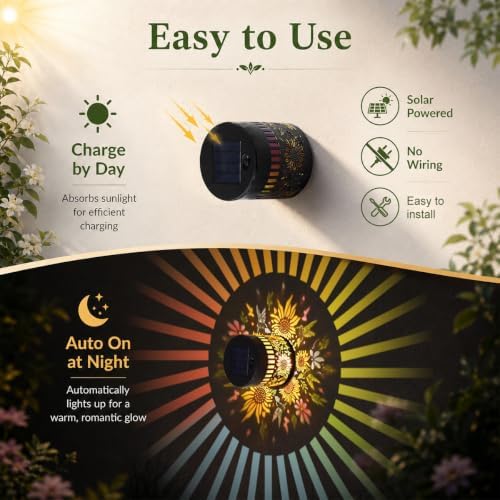 Solar Sunflower Projection Wall Light,Waterproof Fence Lamp-4Pcs - Image 3