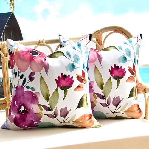 Pillow Covers 18x18 Square Pillow Cover Spring Decorative Farmhouse Floral Pillow Covers Set of 2 Purple Flowers Beauty Floral Blossom Waterproof Pillow Cases for Outdoor Garden Home Sofa Couch by KWLET