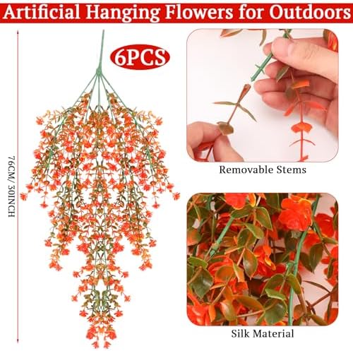 6 Pcs Fall Artificial Hanging Flowers Outdoor, Fresh Color - Image 2
