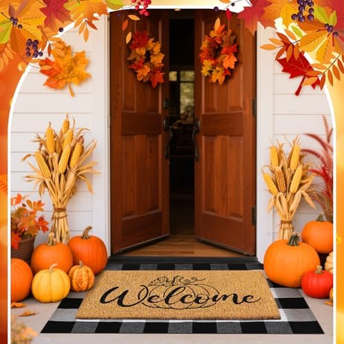 Duraaamo 2 Pcs Fall Welcome Doormat Outdoor Pumpkin Door Mats, Non Slip - Image 6
