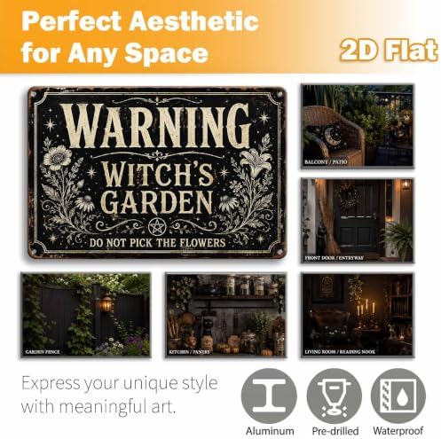 Halloween Metal Art Sign Warning Witch's Garden Vintage Wall Decor - Image 2