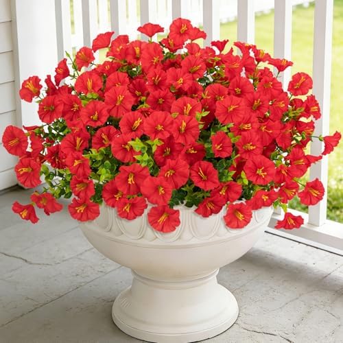 24 Bundles Artificial Morning Glory Flowers for Outdoors, Red by Besteek