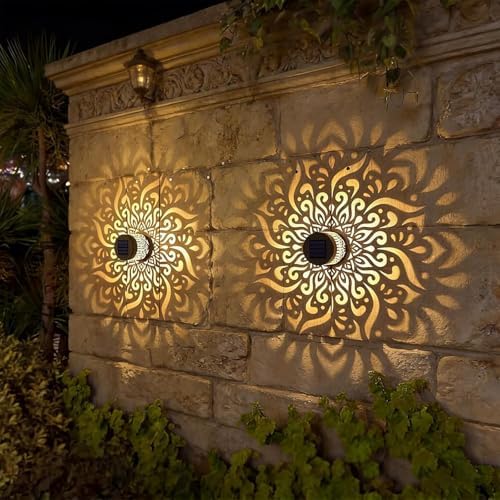 Decorative Solar Mandala Lights, Solar Mandala Lights Outdoor, Mandala Theme Waterproof Fence Light for Garden Post Patio Backyard Yard Decor (4PCS, Warm White) - Image 2