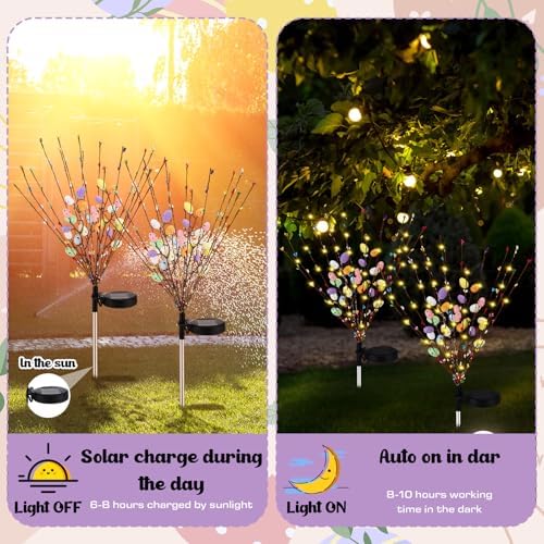 Copkim 2 Pcs Solar Easter Egg Lights Waterproof Egg Stake Lights Decorative Garden Firefly Outdoor Easter Light for Lawn Trails Landscaped Yards Pathway Porches and Patio Decorations - Image 4