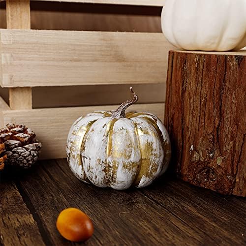 winemana 16 Pcs Golden and White Pumpkins Fall Decorations for Home - Image 6