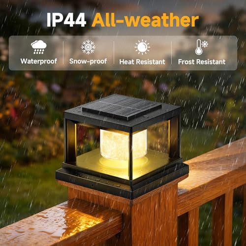FOLKSMATE Solar Fence Post Cap Lights 12 Pack Outdoor Waterproof Black - Image 5