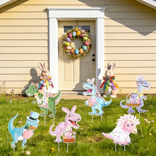 6PCS Easter Dinosaur Yard Signs with Stakes,Easter Dinosaur with Bunny and Egg Decoration for Holiday Celebration Decorations for Yard, Lawn and Patio - Image 5