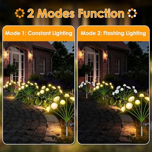 2PK 16LED Solar Garden Lights Outdoor, Mushroom Solar Lights Outdoor, IP65 Waterproof Firefly Light Outside Decor for Patio Pathway, Sway by Wind for Pathway Garden Mushroom Decorations, Warm White - Image 5