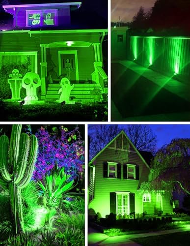 Halloween Green LED Spot Lights Outdoor, 14 LED Landscape Lighting with US Plug, IP65 Waterproof Spotlights for Tree Yard Garden Pathway Flag St. Patrick's Day Christmas Decor 2 Pack - Image 2