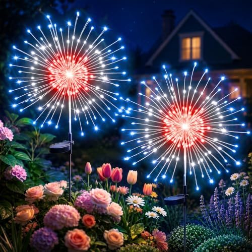 Anordsem Solar Firework Lights Outdoor Garden Fairy Lights 2 Pack Red Blue by Anordsem