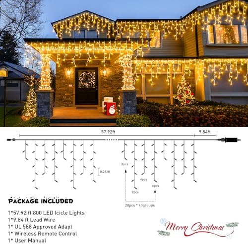 JMEXSUSS Christmas Icicle Lights for Outside,800 LED Warm White - Image 5