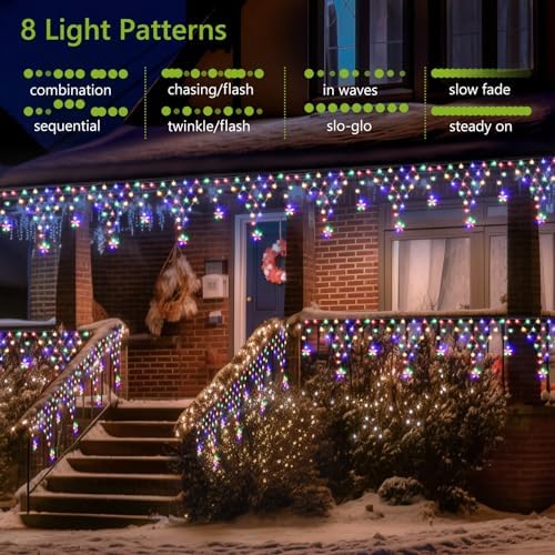 Christmas Lights Outdoor Decoration 218 LED 13.8ft Star Curtain Fairy Lights with 11 Drops, Clear Wire LED String Light Decor with 8 Modes for Wedding Party Holiday Christmas Home Indoor Outdoor Decor - Image 4
