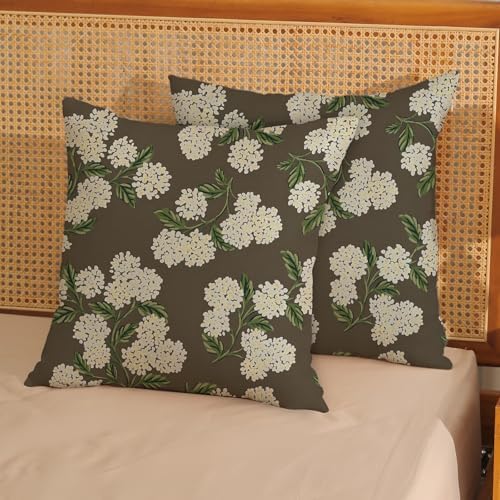 Brown Spring Pillow Covers 16x16 Inch 2 Pcs Green Yellow Hydrangea Flower Decor Throw Pillows Vintage Floral Seasonal Summer Outdoor Decoration Pillowcase Linen Cushion Cover for Couch Sofa - Image 2