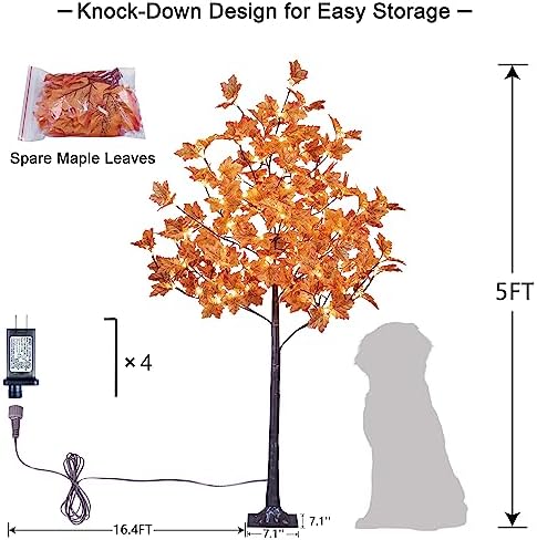 LIGHTSHARE 5FT 96LED Artificial Lighted Maple Tree Warm White Halloween Fall Decorations Indoor Ourdoor, Orange - Image 6