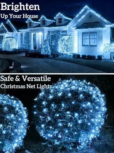 Led Christmas Net Lights for Bushes, 132LED 6FT x 6FT Connectable UL Certified Net Lights for Bushes Tree Shrubs Xmas Trunk Green Wire Christmas Decorations - Image 6