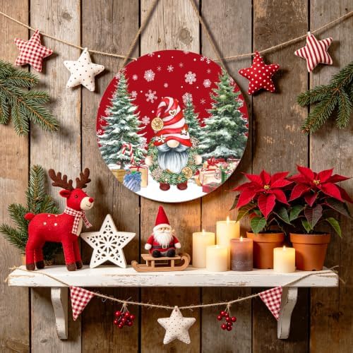 Christmas Gnome Welcome Sign - Merry Christmas Door Hanger, 12'x12' Wooden Hanging Sign for Front Door, Porch Decor, Winter Wreath - Image 6