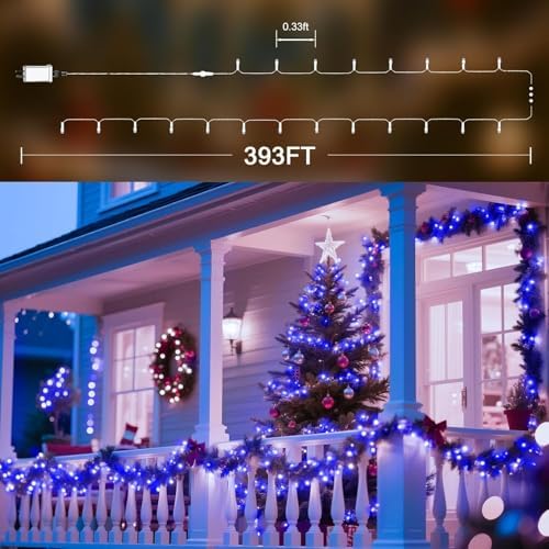 393 FT Christmas Lights 1000 LED Xmas Lights Outdoor Christams String Lights Waterproof 8 Modes & Timer, Fairy Lights Plug in for Weeding, Patio, Party, Holiday,Christmas Decor (Blue) - Image 3