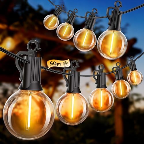 Outdoor String Lights, 50FT 50 LED Bulbs String Lights, IP65 Waterproof Connectable G40 Outside Patio Light for Backyard Porch Balcony Garden Decor Christmas Camping Gazebo by SmartDawn