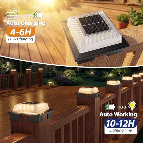 APONUO Solar Post Cap Lights, 3 Color Modes & 2 Brightness, Adjustable Base Fits 4x4 5x5 6x6 Posts (3.5-5.5 Inch), IP65 Waterproof, Deck & Fence Post Lights Solar Powered with Screws, Black, 6 Pack - Image 6