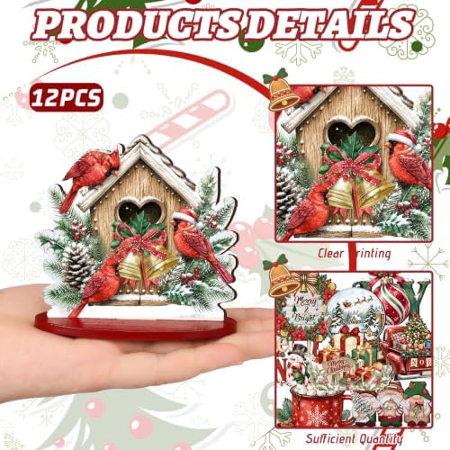 Leinuosen 12 Pcs Christmas Table Decoration Red Green Christmas Tiered Tray Decor Wooden Santa Claus Centerpieces Reindeer Snowman Wreath Farmhouse Xmas Decor for Home Kitchen Coffee Bar Shelf Indoor - Image 3