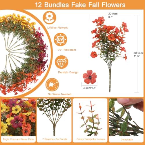Hommyea Fall Artificial Fake Mums Flowers Plant for Outdoor Faux Home Decor - Image 3