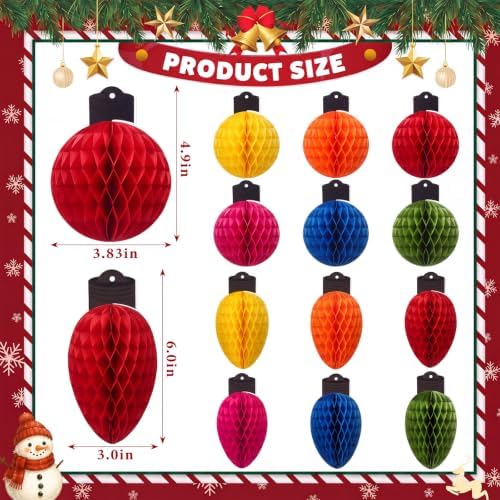 Gueevin 30pcs Christmas Party Decorations Honeycomb Hanging, 3D Tissue Paper Ball Light Bulb Hanging Ornaments, Colorful Holiday Lanterns for Christmas Tree, Table Centerpieces, Ceiling, Window Decor - Image 2