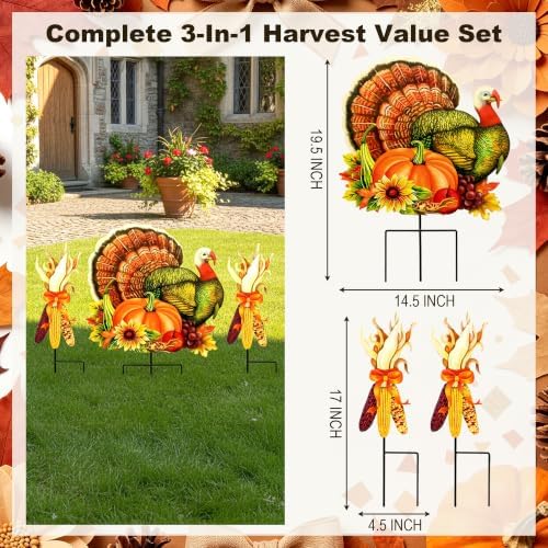 Thanksgiving Turkey Garden Stake, 3-in-1 Fall Pumpkin Yard Decor - Image 6