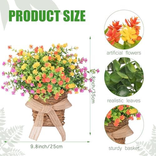 Dolicer Door Hanger Basket Wreath 13.8 in Hanging Outdoor Artificial Flower - Image 4