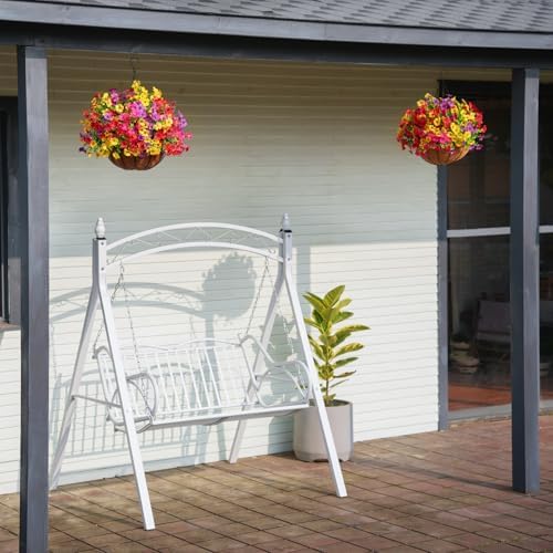 2 Set Artificial Flowers Faux Hanging Plants Basket for Spring Summer Outdoor Outside Decoration, Fake Silk UV Sun Resistant Daisy Eucalyptus for Porch Home Patio Balcony Yard Decor - Image 7