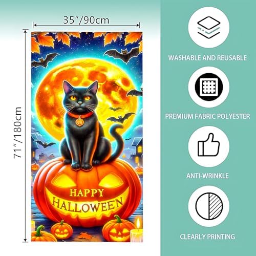 Halloween Door Banner 71x35 Spooky Black Cat & Pumpkin Yard Decor - Image 4