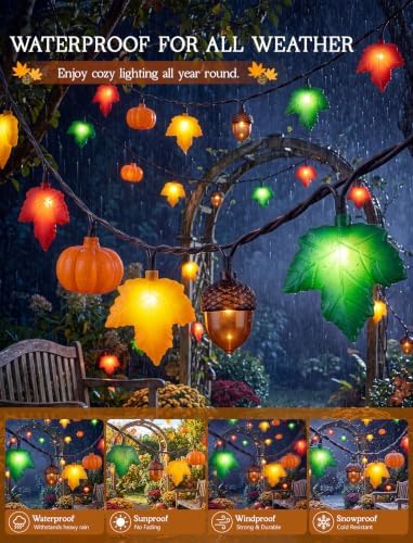 8.5Ft Fall Decor String Lights, 10 LED 3D Pumpkin Acorn Maple Leaf Plug in - Image 3