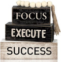 Yuntau 4 Pcs Motivational Desk Decor Wood Block Signs Focus Execute Success by Yuntau