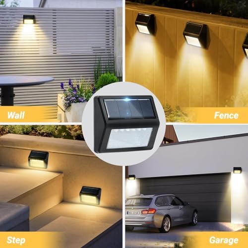 Bright Solar Fence Lights, 6 Pack Outdoor Step Lights, IP65 Waterproof, 3000K Warm-White, Dusk to Dawn Outdoor Lighting with 6 LED for Wall, Garage, Patio, Exterior, Porch - Image 2