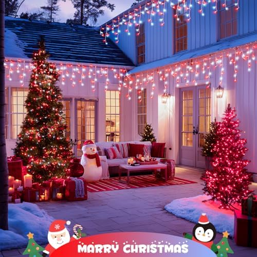 JMEXSUSS 400 LED 38.8 Ft Red and White Icicle Christmas Lights for Outside - Image 7