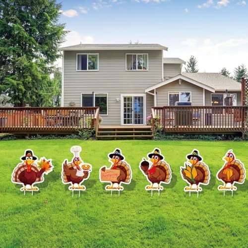 Thanksgiving Yard Signs Outdoor Decorations - 6 PCS Turkey Yard Stakes Outside Decor - Fall Harvest Party Decorative Signs for Yard Home Lawn Patio Garden - Image 7