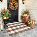 Uphome Bufflo Plaid Outdoor Rug 27.5"x43", Fall Decor Checkered Front Door Mat, Indoor Outdoor Farmhouse Cotton Porch Rug for Layered Door Mats, Washable Brown Area Rugs for Patio Entryway by Uphome