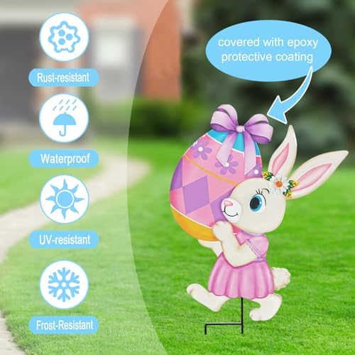 Easter Decorations Outdoor,2 Pack Metal Easter Egg Bunny Yard Signs for Outside,Cute Bunny Garden Stakes for Lawn,Yard,Rabbit Gifts for Women - Image 4