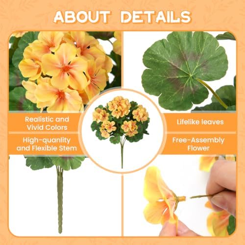 Ammyoo Fall Geranium Flowers Artificial for Decoration Outdoor Faux Plants - Image 4