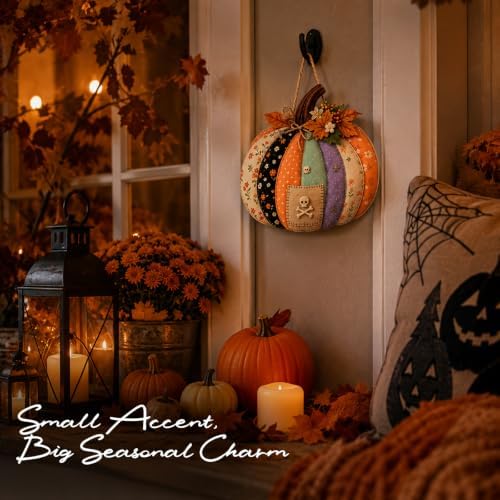 Autumn Retro Patchwork Pumpkin Door Hanging with Lights ，A - Image 7