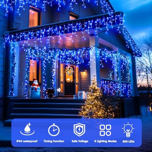 JMEXSUSS 800 LED Blue Icicle Christmas Lights Outdoor - Image 5